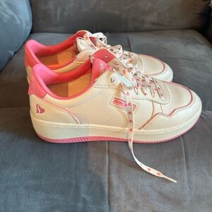 Skechers Women's Cream and Pink Sneakers